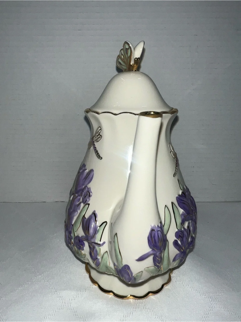 🦋🦋🦋LENOX SPRINGTIME SPLENDOR TEAPOT Iris Parvaneh Holloway Dragonfly NEW